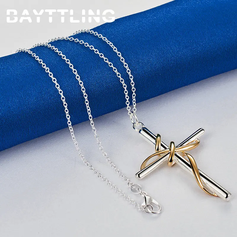925 Sterling Silver 16-30 Inches Simple Cross Necklace For Women Men Fashion Wedding Gift Jewelry