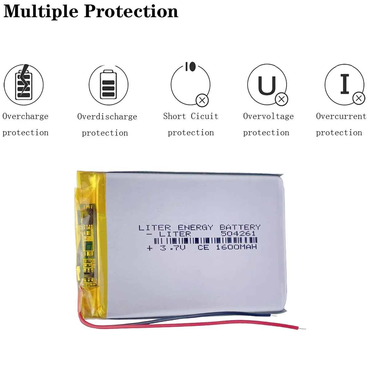 Batería de polímero de litio con placa de protección para cámara Digital, 504261, 3,7 V, 1600mah, DVD, GPS, tableta, piezas