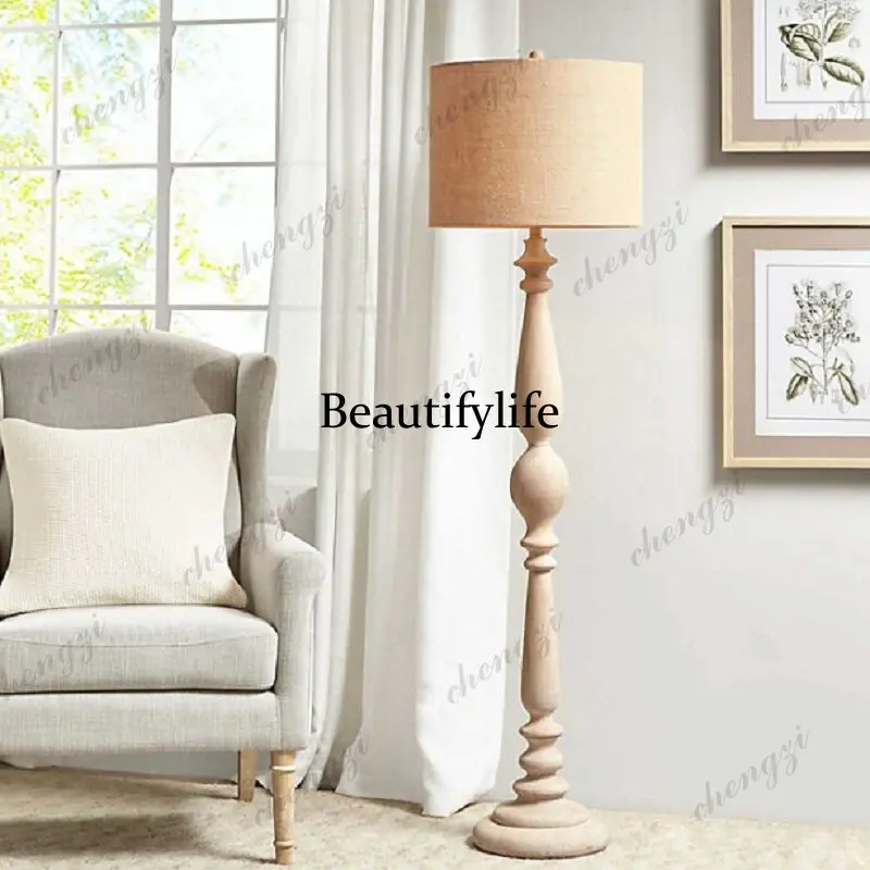 American country retro solid wood old bed and breakfast resort hotel living room sofa lamp bedroom bedside decorative floor lamp