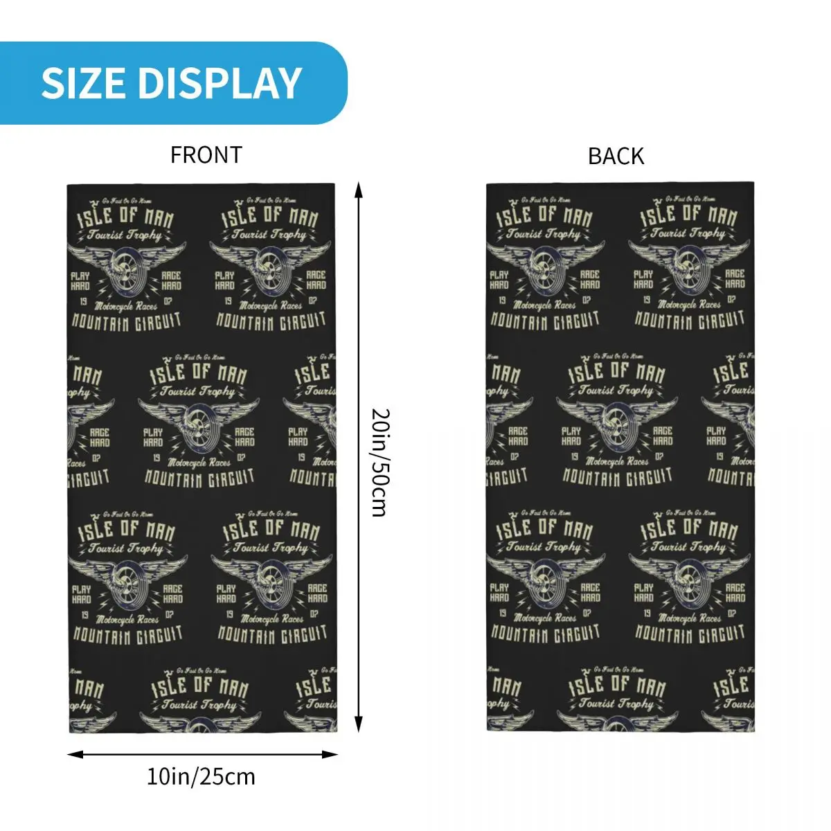 Isle Of Man TT Racing Vintage Biker Wings Bandana Neck Cover Wheel Tourist Balaclavas Wrap Scarf Headwear Hiking Adult Washable