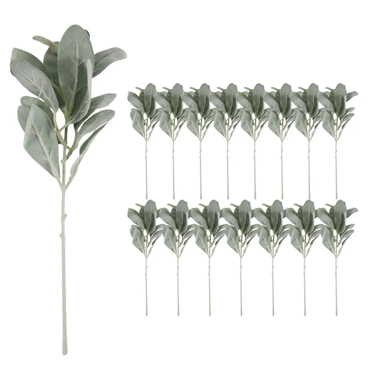 NOCM 15 Pcs Artificial Flocked Lambs Ear Greenery Stem Faux Lamb's Ear Branches Picks Rustic Wedding Centerpiece