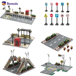 MOC Road Base Plate Compatible City Street View Building Blocks Bricks Traffic Lights Sign Legoeds Puzzle 60304 DIY Toys