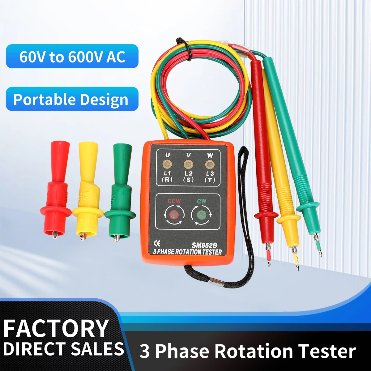 Instruments and Meters Smart Digital Phase Tester, Phase Sequence Meter, Three-Phase Measuring Instrument, LED Indicator Light