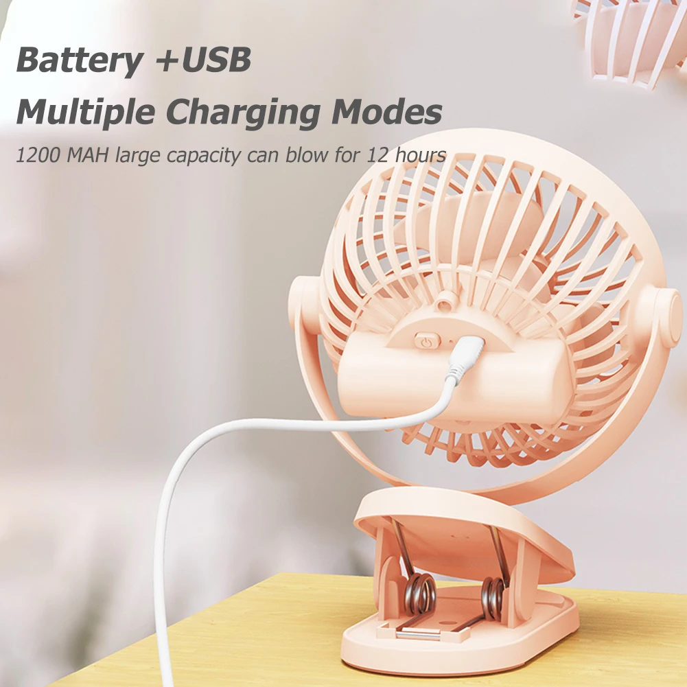 USB Chargeable Baby Stroller Bed Mute Fan with Clip 360 Rotatable Portable 3-speed wind adjustment Office Desktop Fan