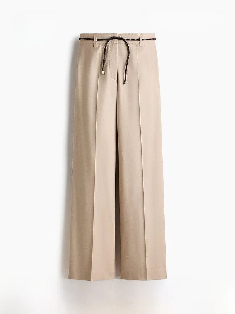 

H&M Women's Summer New Linen Blend Micro Flare Pants High Waist Slim Fit Casual Trousers Ladies Fashion 2026 Spring Collection