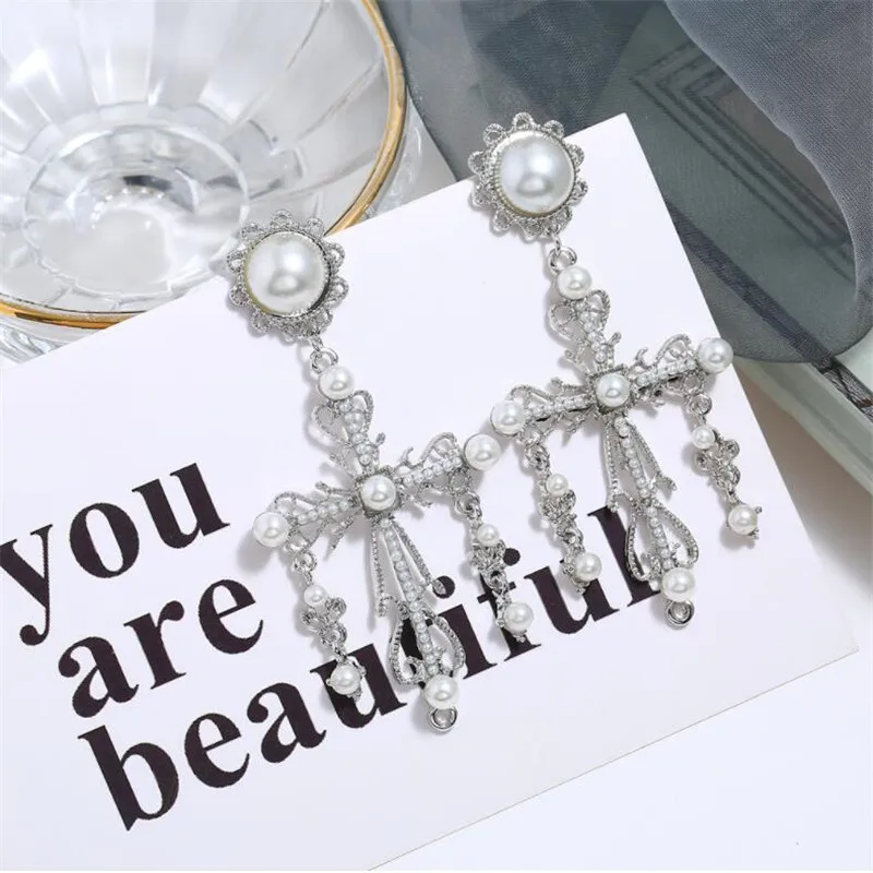Female Imitation pearls Baroque Earrings Vintage Palace Jewelry Drop Earrings for Women Party Dance Exaggeration Cross Earring