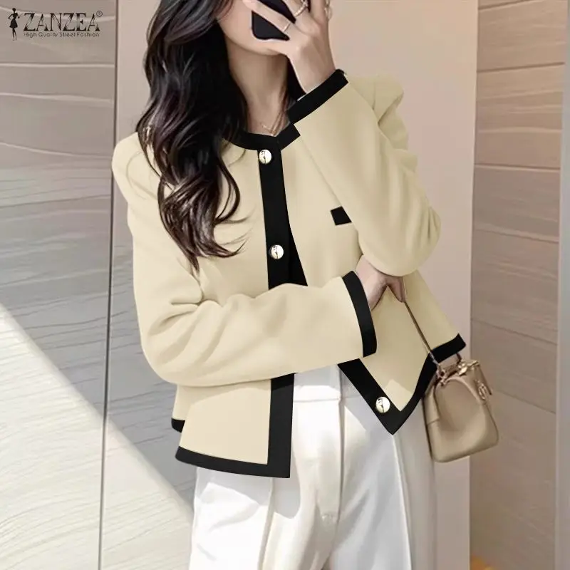 2026 ZANZEA Fashion Women Blazer Long Sleeve Color Patchwork Ladies Coats Elegant Streetwear Office Lady Overcoats Female Shirts