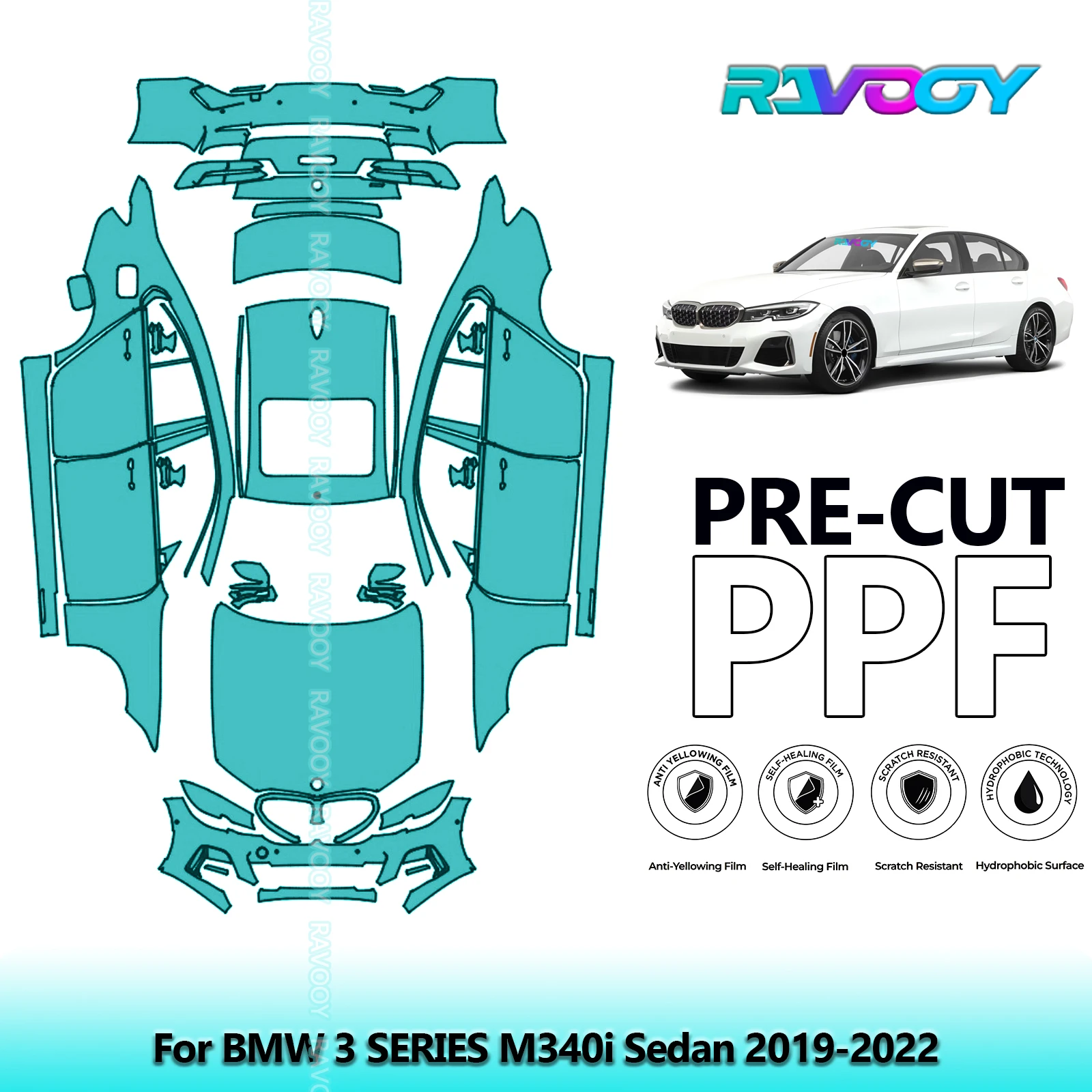 

8.5Mil Precut PPF Kit Full Vehicle For BMW 3 SERIES M340i Sedan 2019-2022 Paint Protection Film
