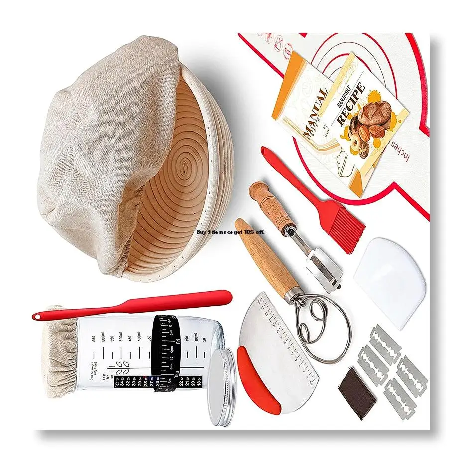 NEWComplete Sourdough Starter Kit with Banneton Bread Proofing Basket and Glass Jar for Bread Making