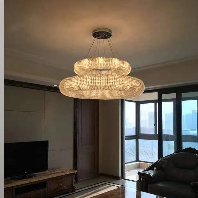 Donut Round Crystal Chandelier American Light Luxury Living Room Lamp Restaurant Creative Personality Bedroom Italy Light