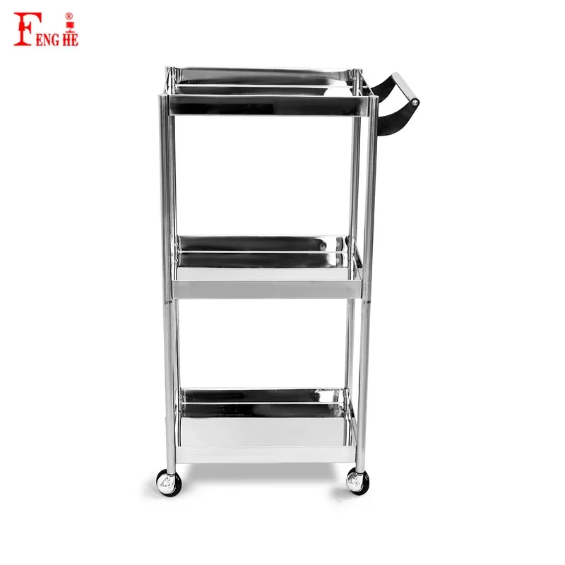 Silver Salon Trolley for Modern Hairdressing Equipment 3 Layer Salon Trolley for Beauty Tool Cart