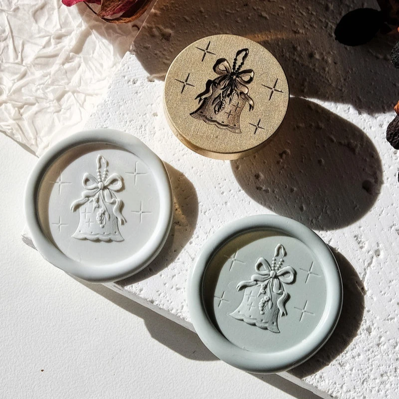 

3D Bell Wax Seal Stamp Original Kawai Round Engraved Copper Seal Head For Handmade Envelope Sealing，Retro Letters Decor Toys