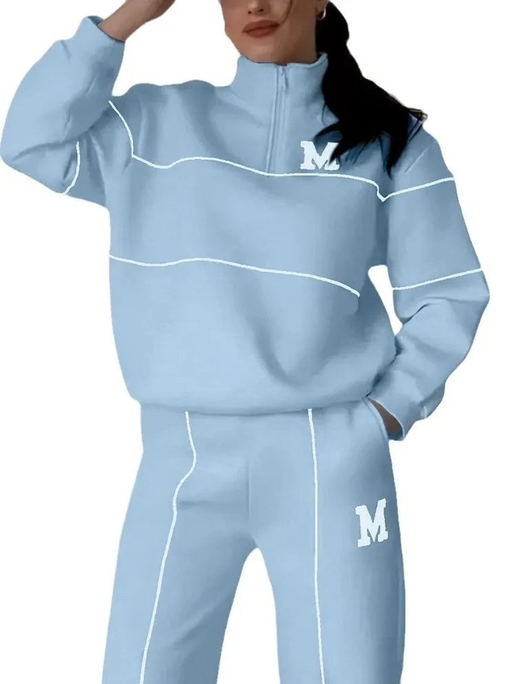 Женский повседневный костюм с принтом, длинный спортивный комплект на молнии с надписью Све, длинные брюки, комплект из двух предметов из полиэстера для детей 25–35 лет