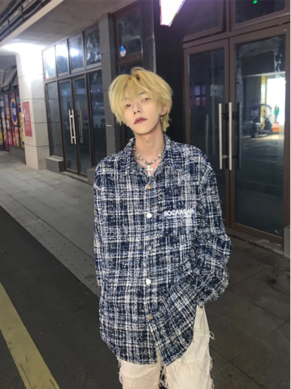 

Мужская рубашка-куртка в американском ретро-стиле, осенне-весенняя, синяя в клетку, повседневная, свободного кроя, для подростков, модная верхняя одежда