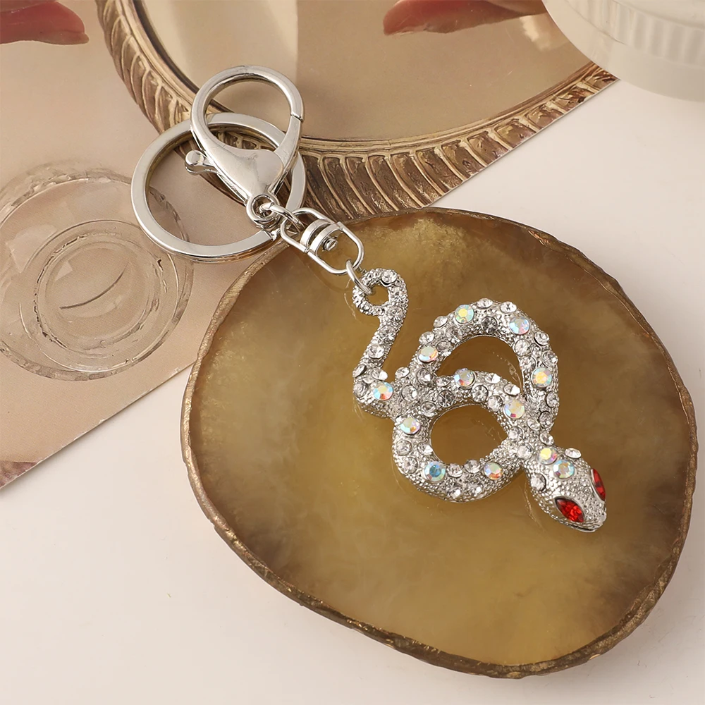 Red Crystal Rhinestone Snake Keychain Luxury Ladies Handbag Pendant Car Key Ring Souvenir Gift