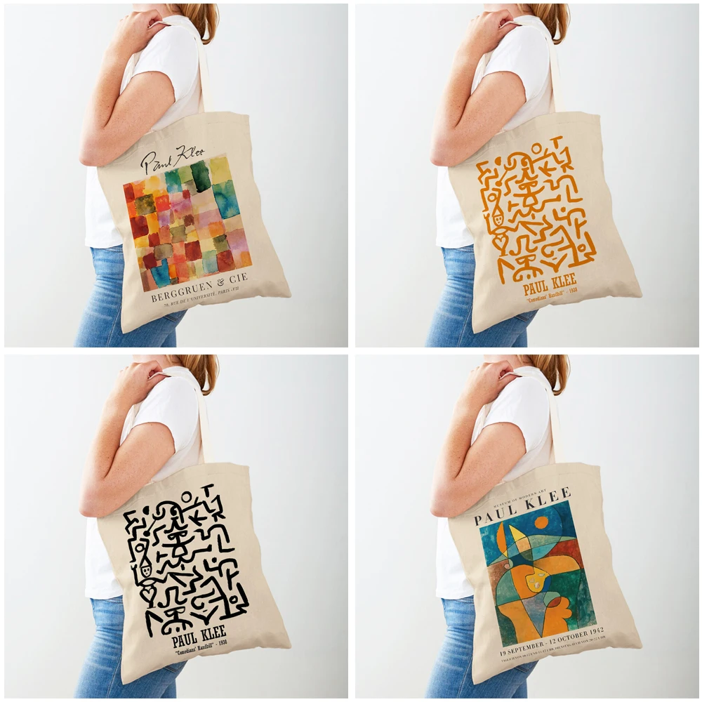 Paul Klee Line Modular Wall Form Art Supermarket Shopper Bag Lady Tote Handbag Double Print Casual Canvas Women Shopping Bags