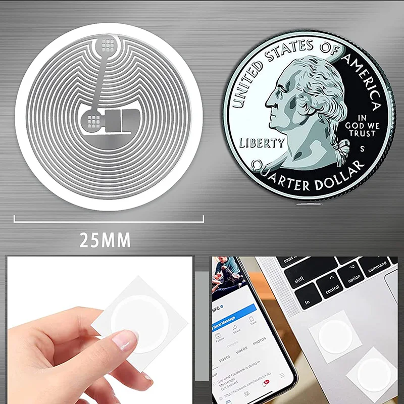 NFC Tags Round RFID Stickers For Android phone1K Bytes RFID Chip 13.56MHz Writable and Rewritable Blank Card 5/50/100/500 PCS