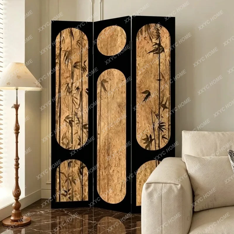 XXscreen folding mobile living room blocking tea room partition B & B retro bamboo background decoration folding screen