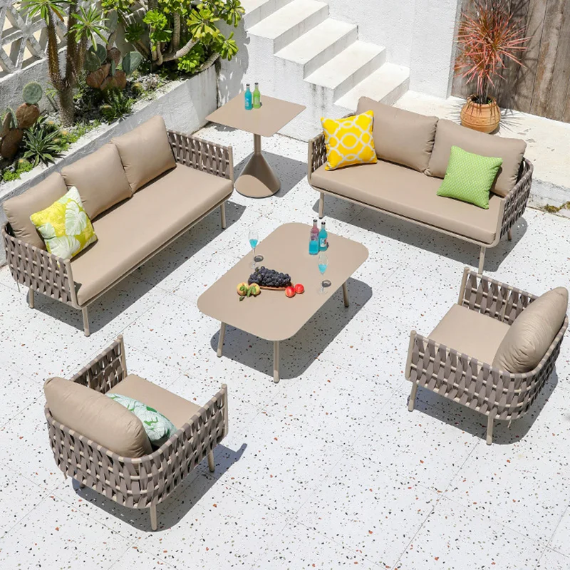 Italian Style Designer Courtyard Villa Garden Sofas Rattan Weaving Simplicity Garden Sofas Modern Outdoor Furniture Divano HBOS