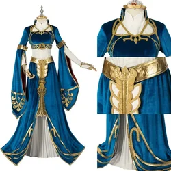 Blue Velvet Princess Dress Zelda Cosplay Costume Woman Top Skirt Outfit Full Set and Wig Are Sold Custom Size