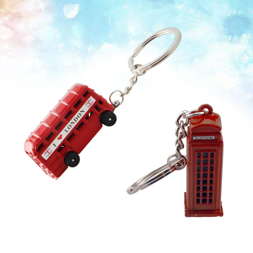 4 Pcs Commemorate Travel Phone Booth Double English Key Chain Deck Bus Keychain Holder