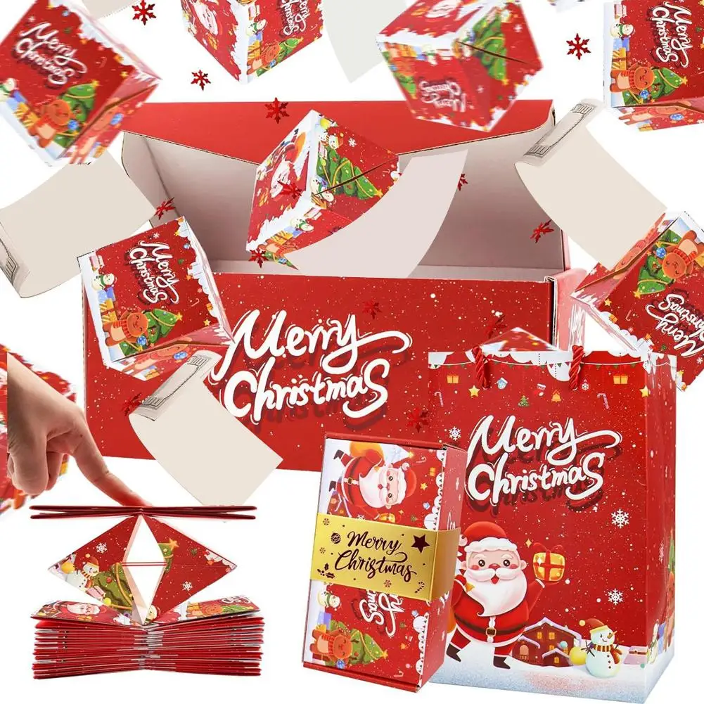 10PCS Merry Christmas Pop up Gift Box Thicken Paper Red Green DIY Folding Box Santa Claus Box Holiday Gifts Packaging Box