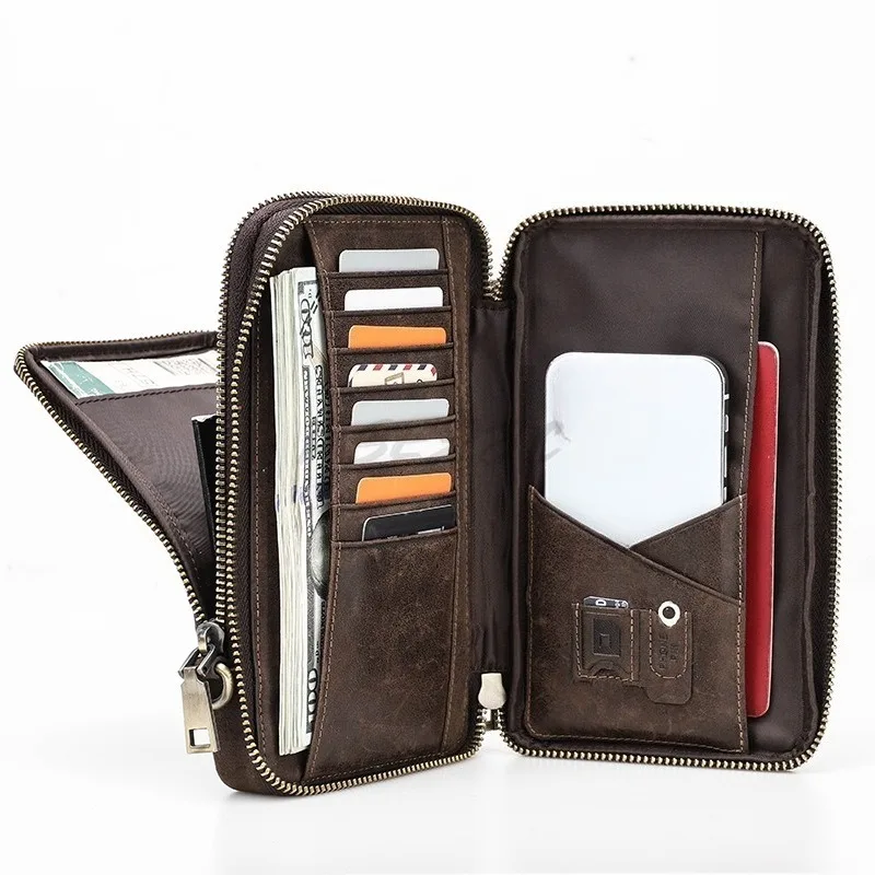 Men's Crazy Horse Skin Mobile Phone Bag Multi Card Outdoor Travel Portable Multi Functional Waist Phone Storage Bag - view 5