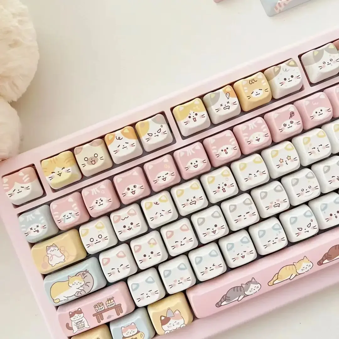 Imagem -03 - Lado Gravado Gato Keycap Mao Kawaii Bonito Keycaps Expressão Pbt para Teclado Mecânico Faça Você Mesmo Alice Layout