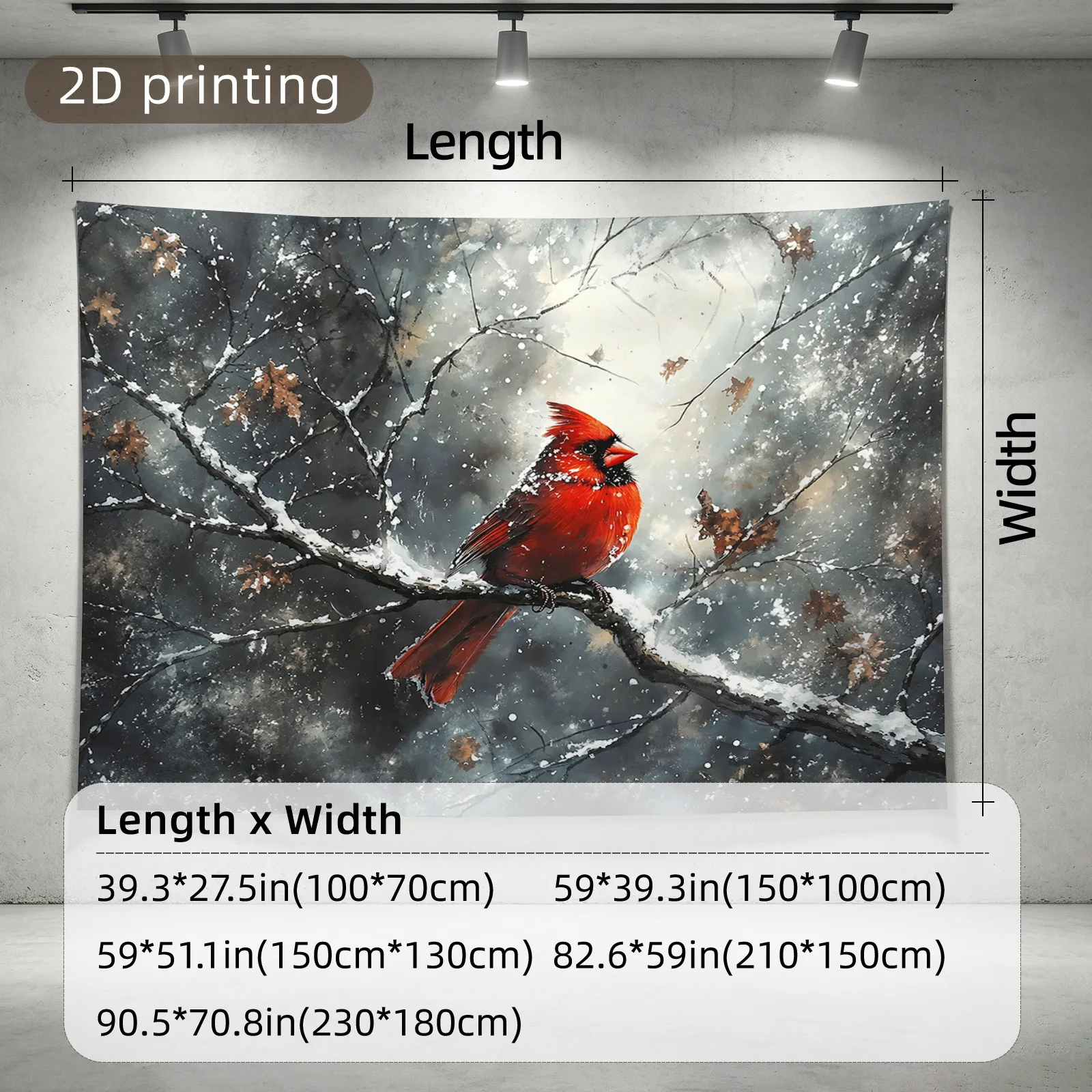 1pc Tapestry, 2D Flat Print Red Cardinal Bird on Snowy Branch Winter Tapestry, Winter Holiday Decor for Bedroom Living Room
