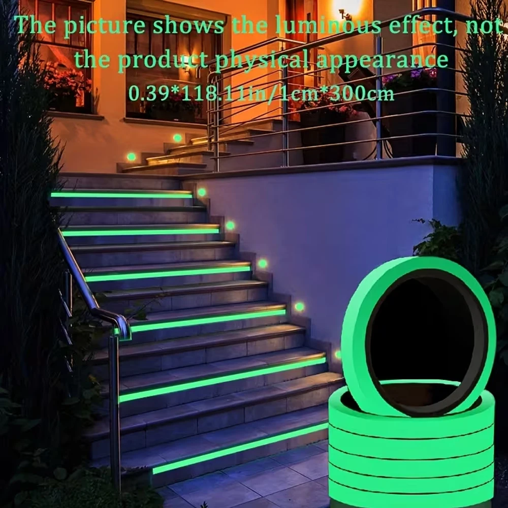 5PCS Glow in The Dark Tape White Base Green Luminous Strips for Wall DIY Decor Safety Markings Non-Toxic Glowing Adhesive