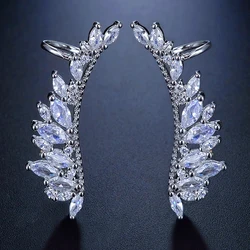 Ekopdee New Designer Vintage Shining Leaf Cubic Zirconia Clamp Climber Ear Clip For Women Girl Fashion Crystal Jewelry