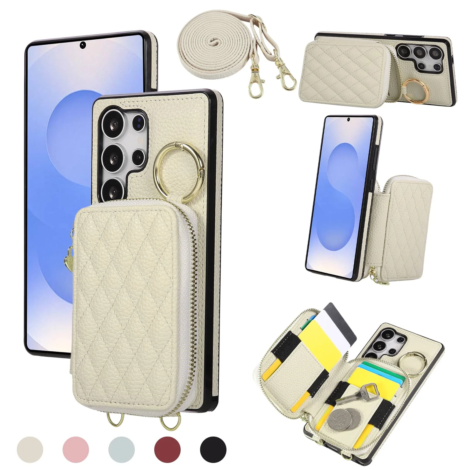 

Чехол-кошелек через плечо для Samsung Galaxy S25 Edge S25 S24 Ultra S24 FE, сумка-кошелек на молнии, откидная крышка, чехол-книжка с подставкой