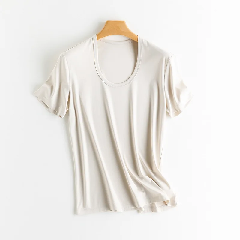 SuyaDream, Women Solid T Shirts, Silk Cotton Blend, Square Collar, Short Sleeved Tee, 2025 Summer Candy Colors Basic Cozy Top