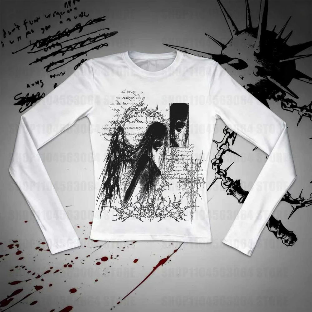 Grunge Clothes for Women Clothing Female Long Sleeve Shoujo Girl Style Baby Tees Y2k Tops Women's T-shirts Harajuku Kawaii Kpop