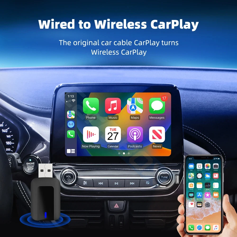 EKIY Car Intelligent Systems For Car With Wired CarPlay 2in1 Wireless CarPlay Dongle Wireless Android Auto Adapter AI TV Box