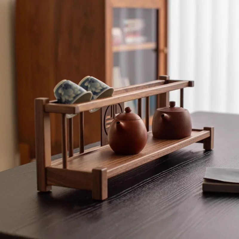 North American black walnut solid wood tea set, teacup holder, purple sand teapot storage rack, desktop display, Bogu rack, stor