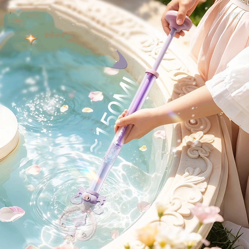 Summer Magic Fairy Wand Water Gun Shiny Glowing Outdoor Water Play Toy Children's Birthday Gift Pull-Out Water Cannon Battle