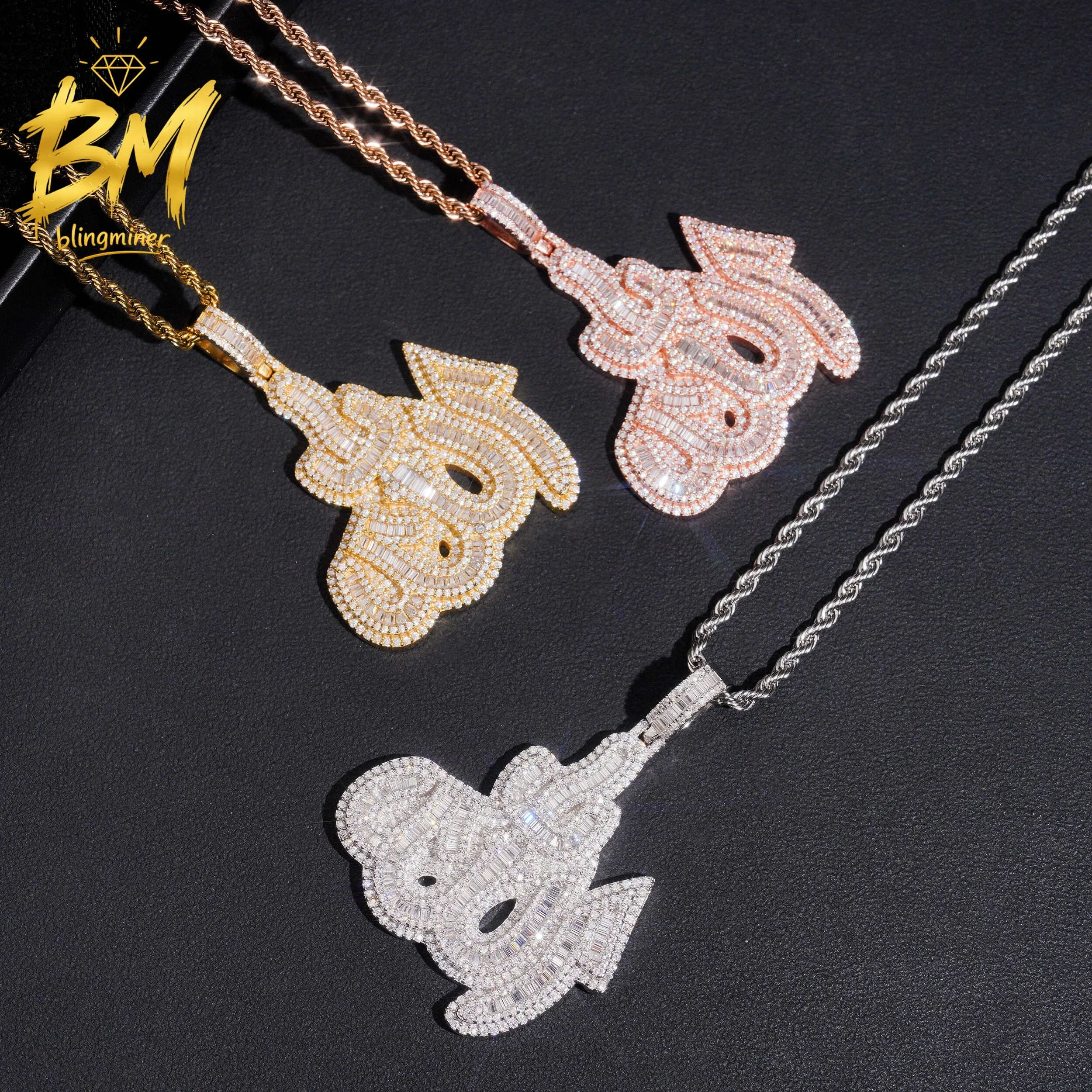 Blingminer  Iced Out Baguette Allah VVS Moissanite Pendant For Men Women S925 Silver Pendants Jewelry Pass Diamonds Tester GRA