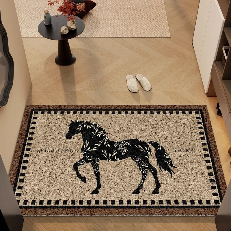 Chinese Style Coil Floor Mat Entrance Door Dust Removal Dirt Removal Carpet Brown Horse Swallow Print Living Room Bedroom Rug