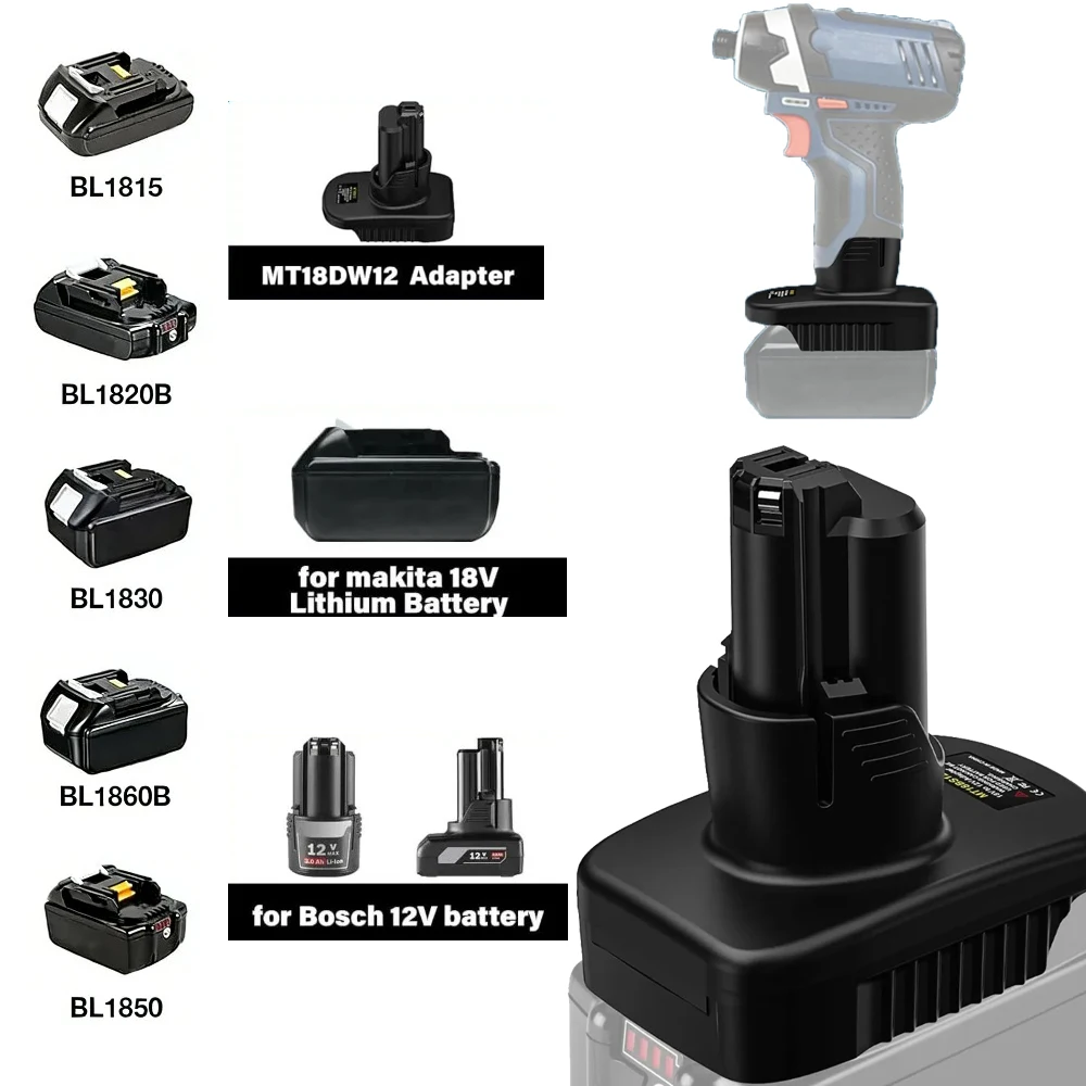 

Адаптер для аккумуляторов Makita на Bosch 12В, конвертер для аккумуляторов Makita 18В в Bosch 12В GBA, для беспроводных электроинструментов MT18BS12