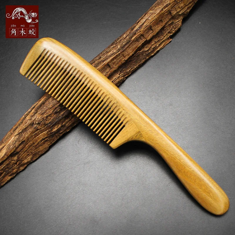 Green Sandalwood Comb with Round Handle, Handmade Model