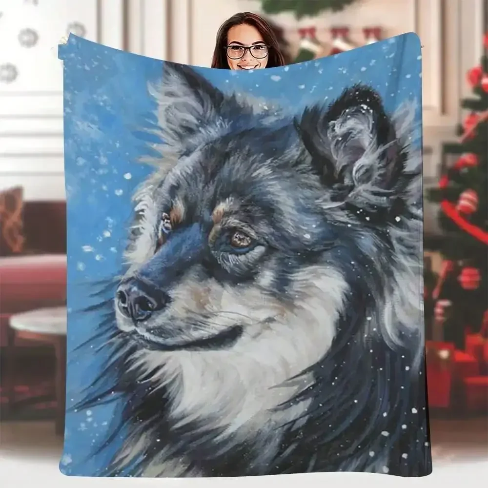 Cozy Finnish Lapphund Print Blanket, Soft Cotton Fabric, All-Season Comfort Ideal for Couch Bed Picnics and Camping