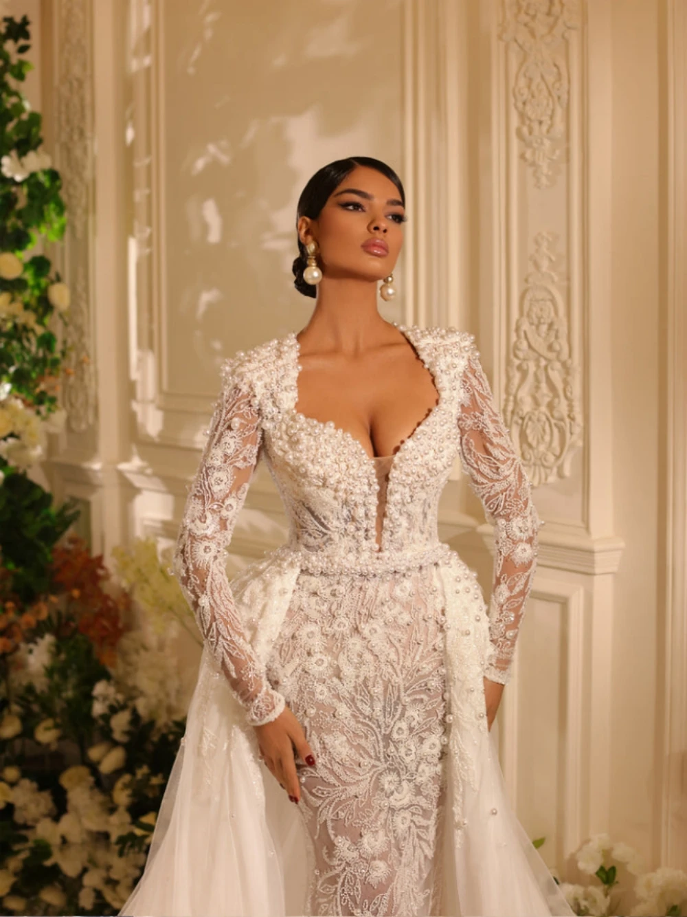 Romantic Sweetheart Neck Wedding Dress Sparkly Beads Pearls Bride Robe Luxury A-line Long Bridal Gown Customized Robe De Mariée