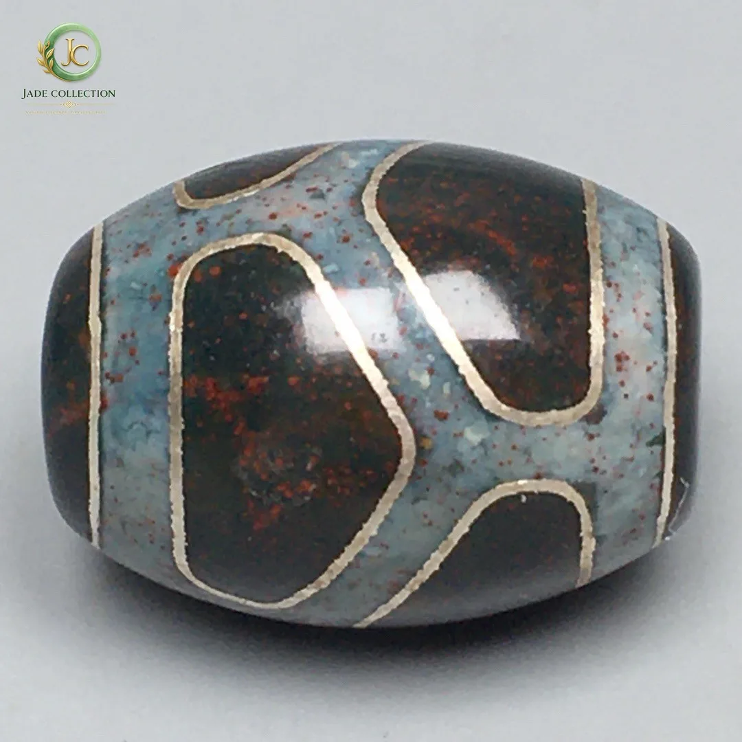Tibetan Cinnabar Old Agate dzi Inlaid silver wire Turtle shell Bead Amulet S0530