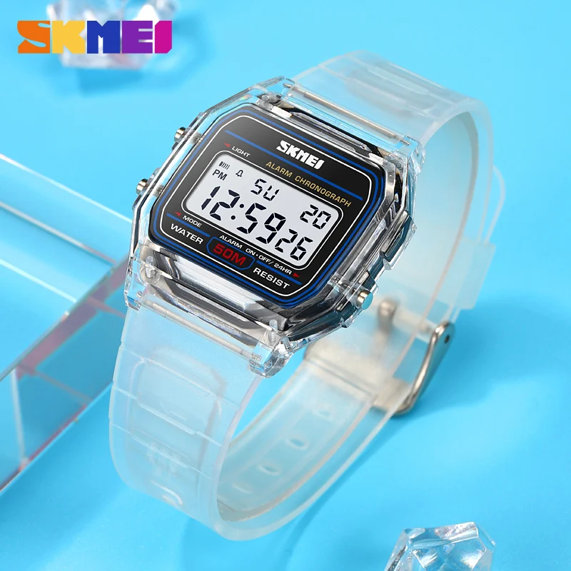 SKMEI Transparent TPU Strap Ladies Wristwatch Shockproof Back Light Display Stopwatch Digital Watches Women 2056 reloj mujer