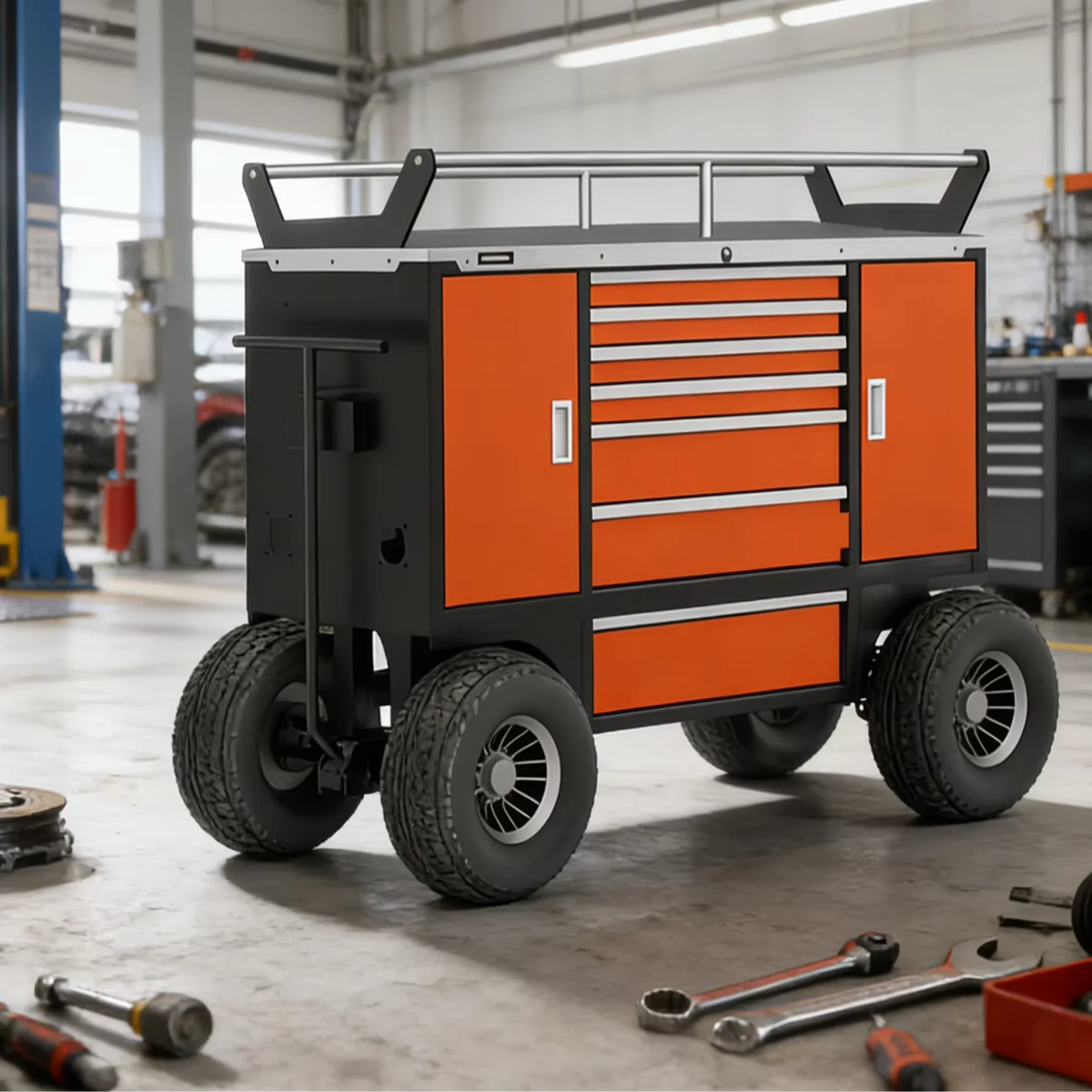 Custom Heavy Duty Outdoor Tool Cart Mobile Steel Tool Trolley For Field Maintenance And Service Engineering Projects