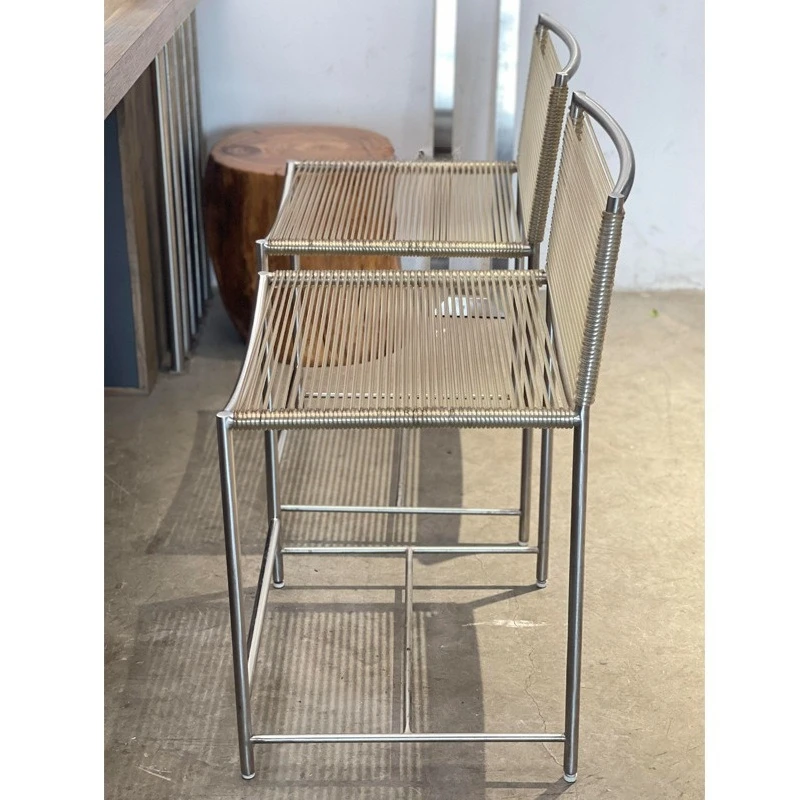 Cadeira de vime transparente de aço inoxidável, encosto de designer, lazer, adereços de tiro, cadeira criativa