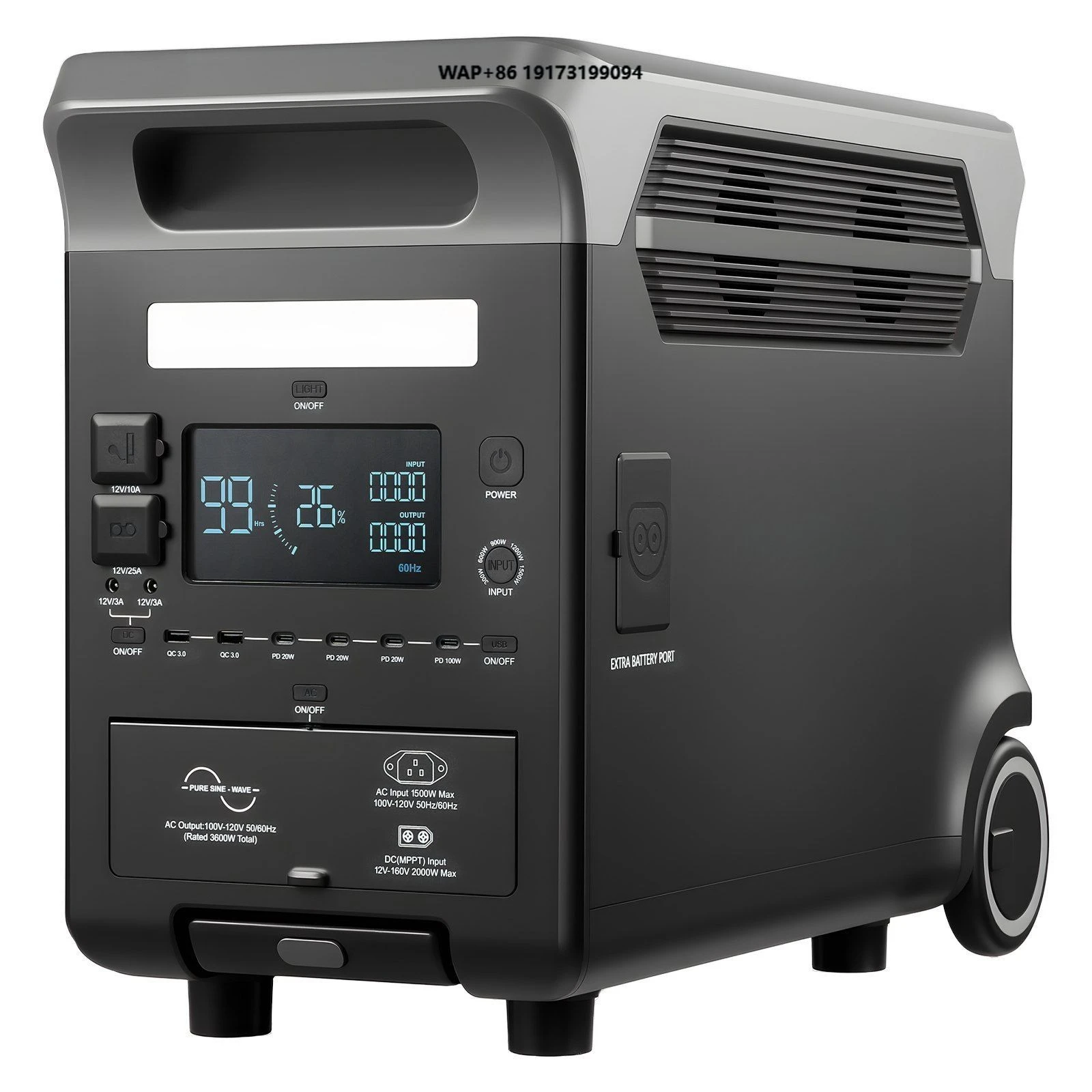 Portable Power Station 3600W 3840Wh Solar Generator 10 Output Ports Adjustable Input Power Expandable Option China Private Mold
