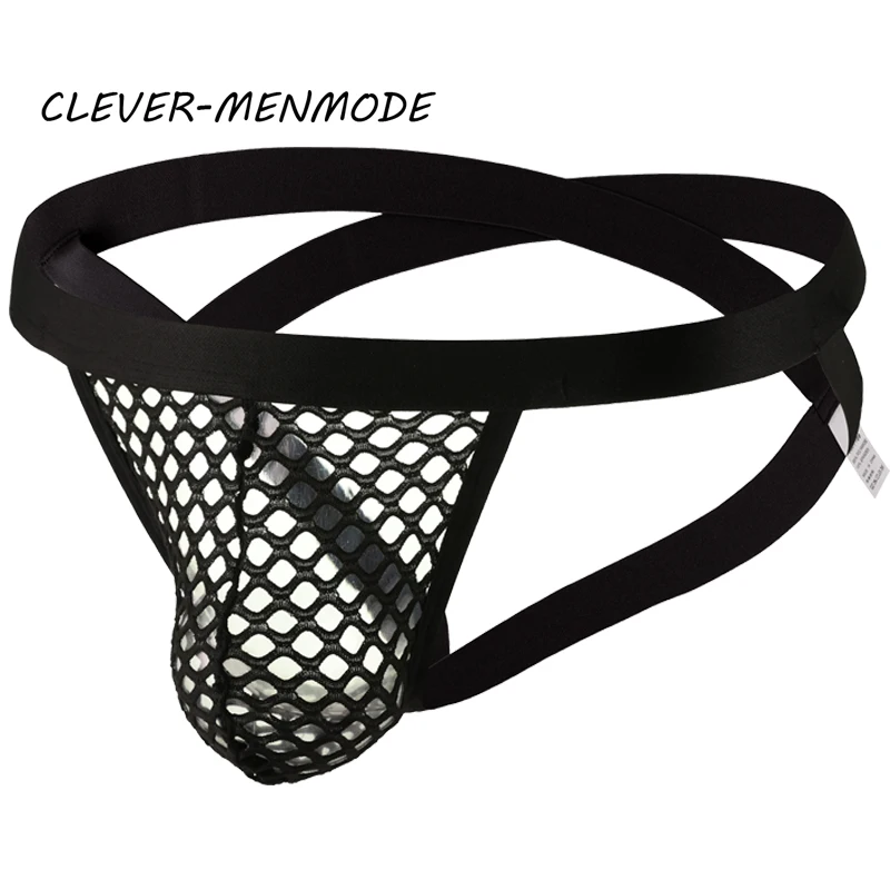 BDSM G-String T-Back Jockstrap Men Fashion Transparent Panties Sexy Fishnet Hip-Baring Thong Low Rise Mesh See-Through Lingerie