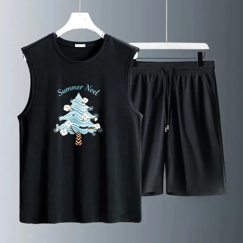 أطقم ملابس علوية بدون أكمام للرجال قابلة للتنفس من البوليستر لكرة القدم طقم بدلة تدريب للرجال بأكمام قصيرة + شورت #1